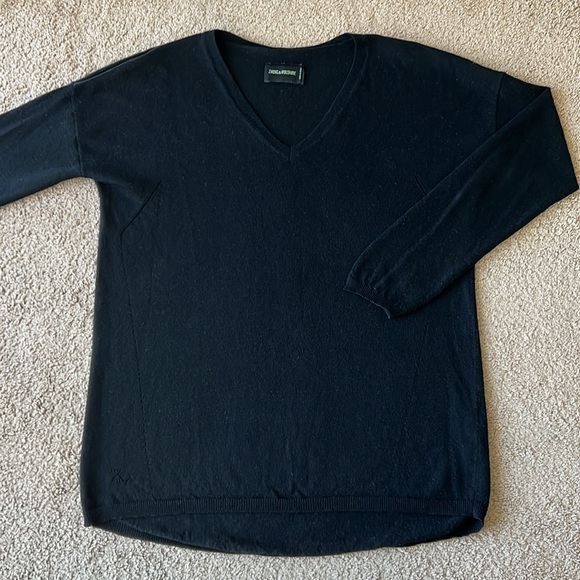 Zadig & Voltaire Black V Neck Wool Cashmere Sweater - Picture 2 of 9